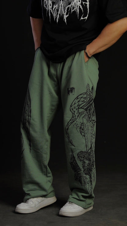 Dragon Baggy Sweatpants [DARK OLIVE GREEN]