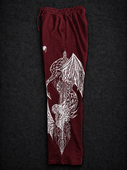 Dragon Baggy Sweatpants [DEEP RED]