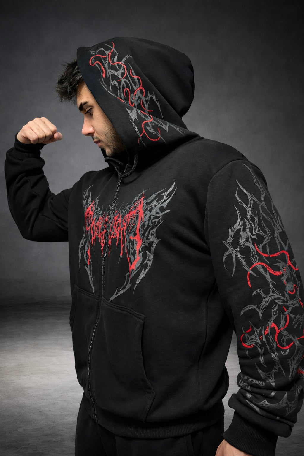 Nocturne Oversize Zip Hoodie Blood  Red