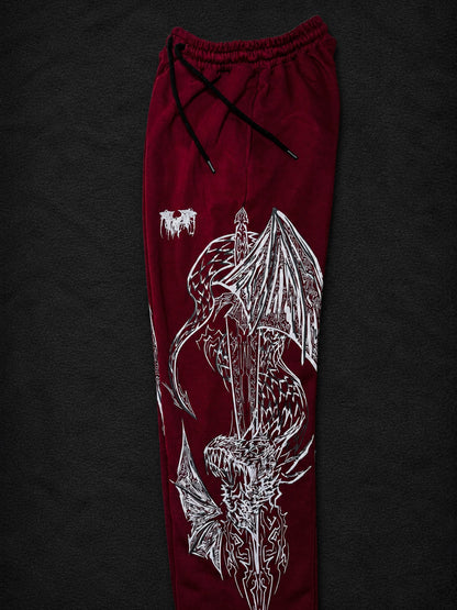 Dragon Baggy Sweatpants [DEEP RED]