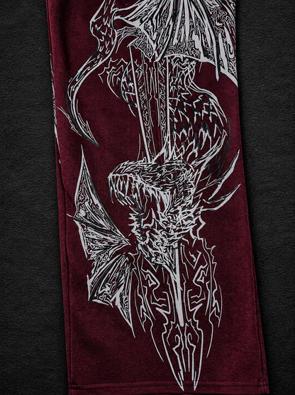 Dragon Baggy Sweatpants [DEEP RED]