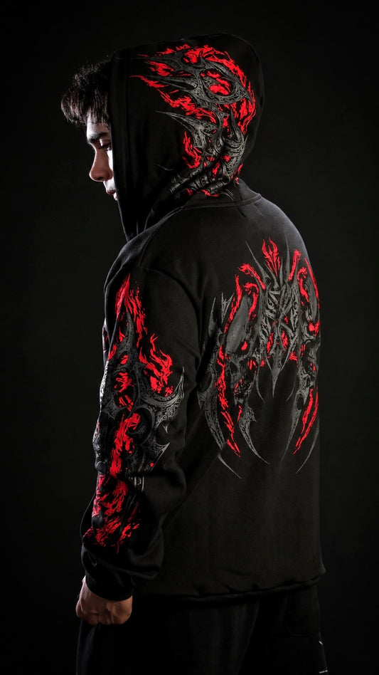 ECLIPSE™ Oversized zip-up Hoodie [CRIMSON RED]