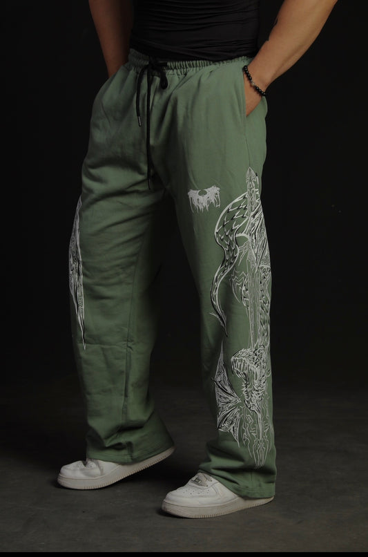 Dragon Baggy Sweatpants [OLIVE GREEN]