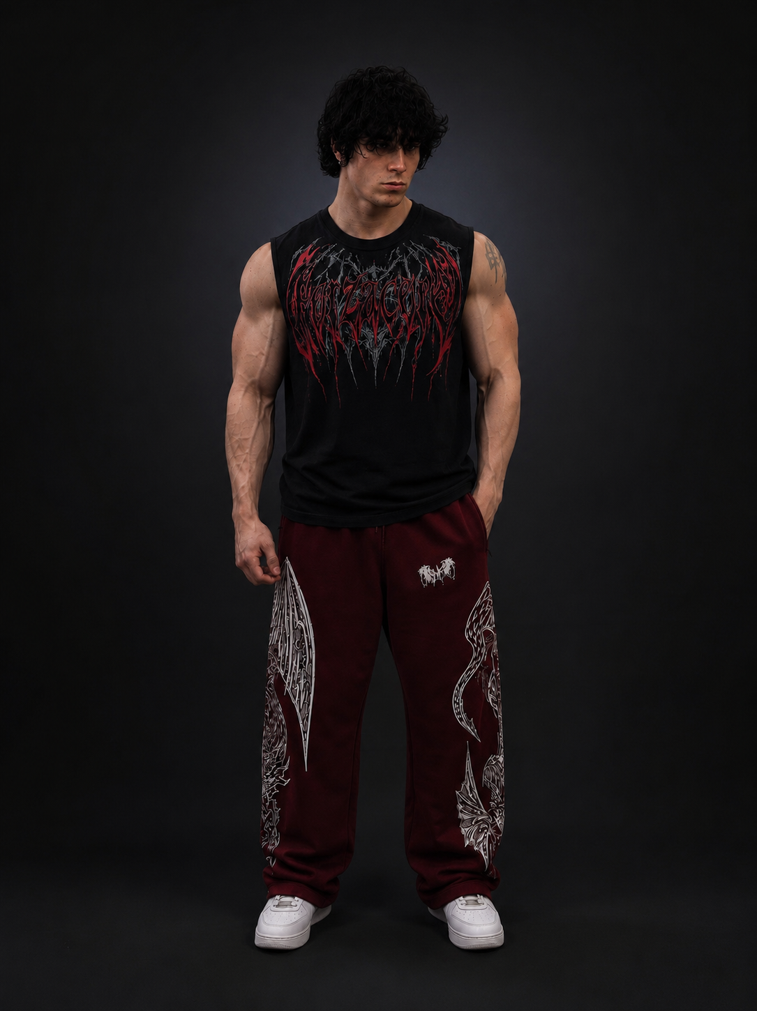 Dragon Baggy Sweatpants [DEEP RED]