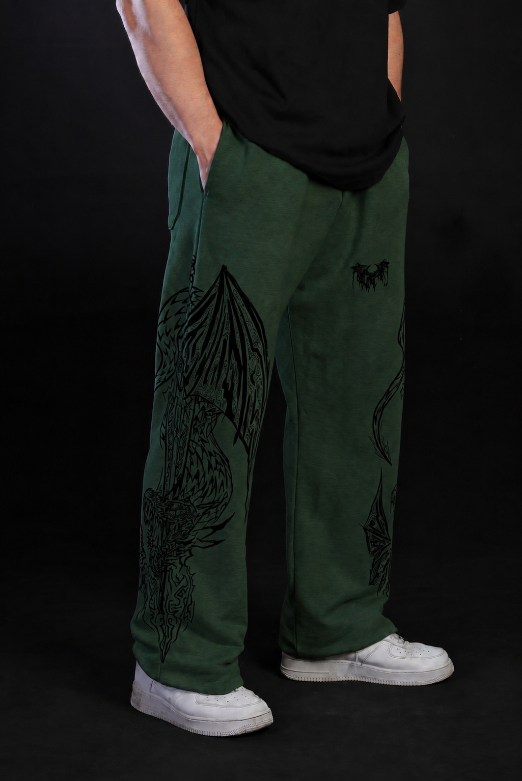 Dragon Baggy Sweatpants [DARK OLIVE GREEN]